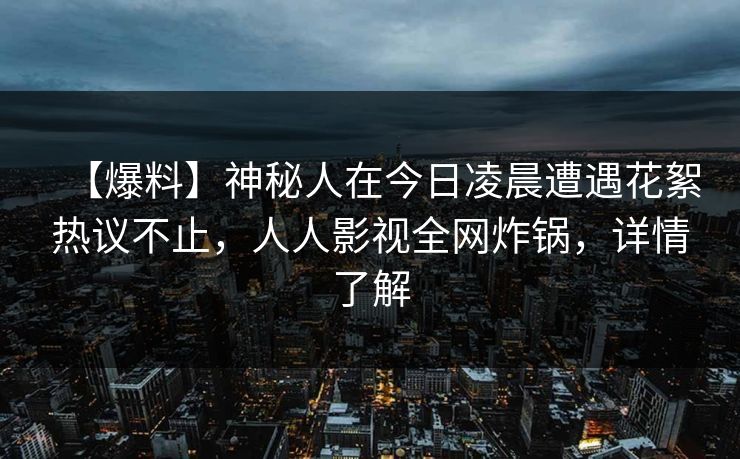 【爆料】神秘人在今日凌晨遭遇花絮热议不止，人人影视全网炸锅，详情了解