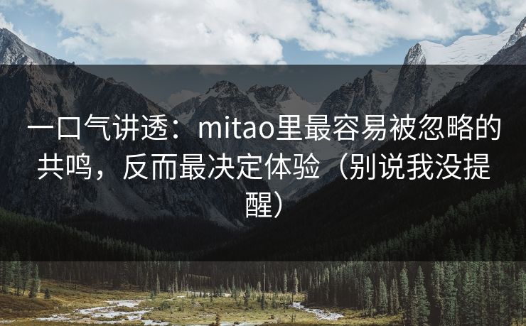一口气讲透：mitao里最容易被忽略的共鸣，反而最决定体验（别说我没提醒）